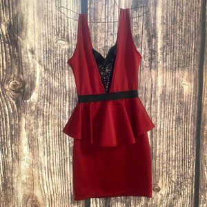 Charlotte Russe | Red with Black Lace Peplum Dress